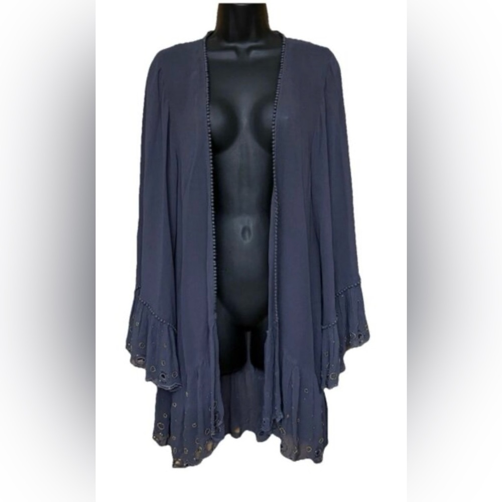 Chan Luu Elegant Grey Embellished Sheer Kimono